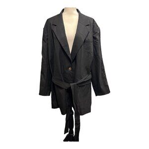 Womens 4X Tie Front Black Blazer Future Collective Kahlana Barfield Tuxedo Strip